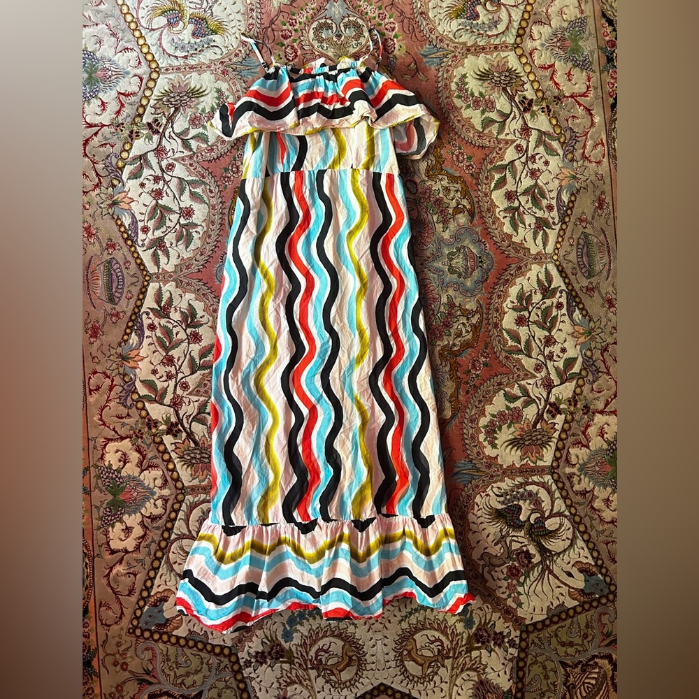 Farm Rio x Anthropologie 100% Cotton Smocked Ruffle Top Colorful Maxi Dress